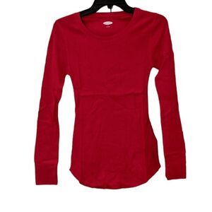 Old Navy Womens Size Small Red Long Sleeve Crew Neck Waffle Pajama Top